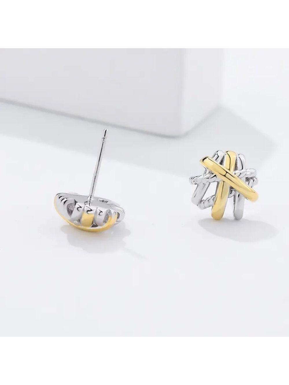 18k Gold Plated over 925 Sterling Silver Two-Tone  Free Form Stud Earrings